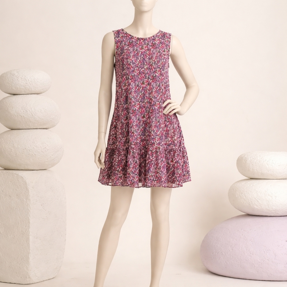 Lauren Ralph Lauren Floral Ruffle-Hem Mini Dress in Purple Mix Size 12 - Picture 3 of 9